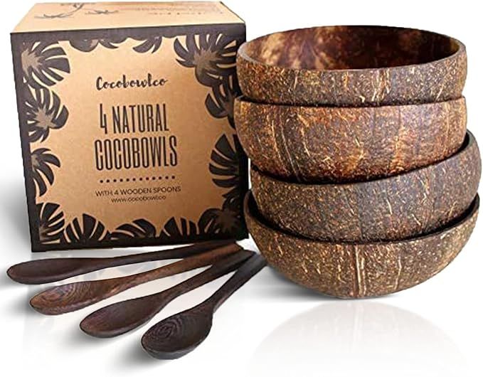 COCOBOWLCO Coconut Bowl & Wooden Spoons Bowl Set - Birthday Gifts for Women - Coconut Bowls for E... | Amazon (US)