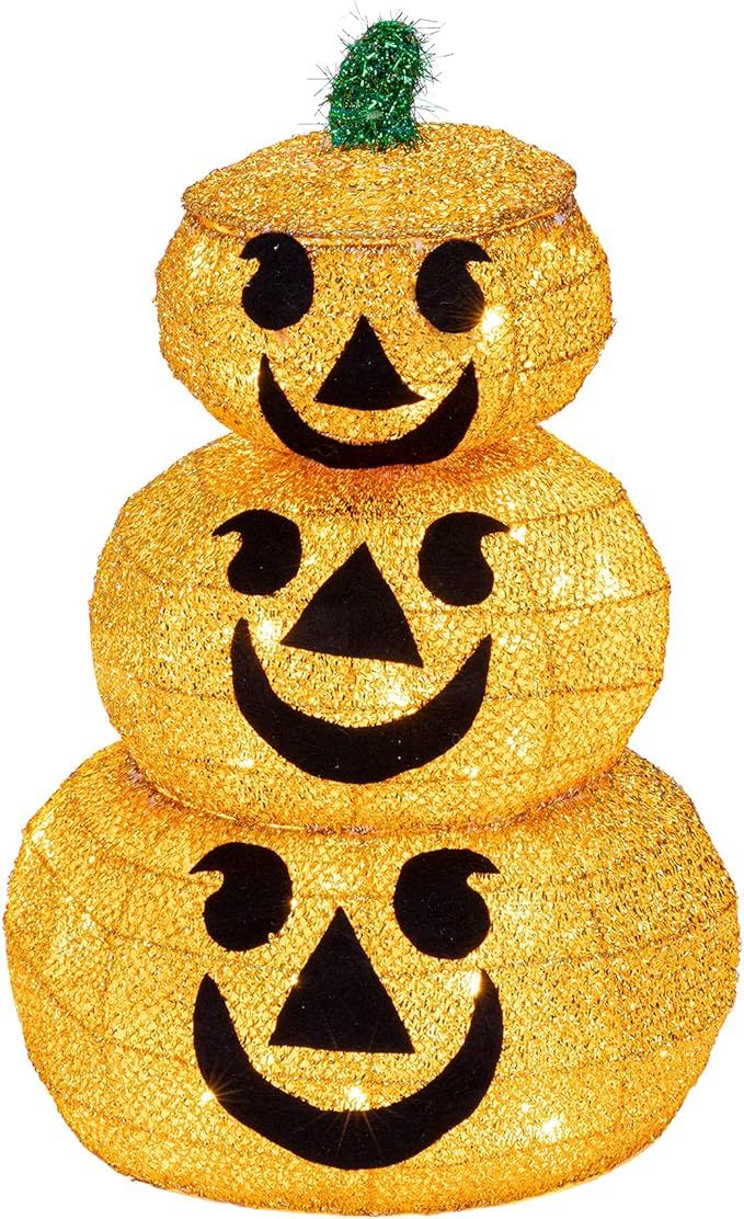 Sunnyglade 15.8 Inch 3 Layers Pumpkin Decorations Halloween LED Fabric Pumpkin with Plug, LED Lig... | Amazon (US)