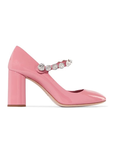 Miu Miu - Crystal-embellished Patent-leather Mary Jane Pumps - Pink | NET-A-PORTER (US)
