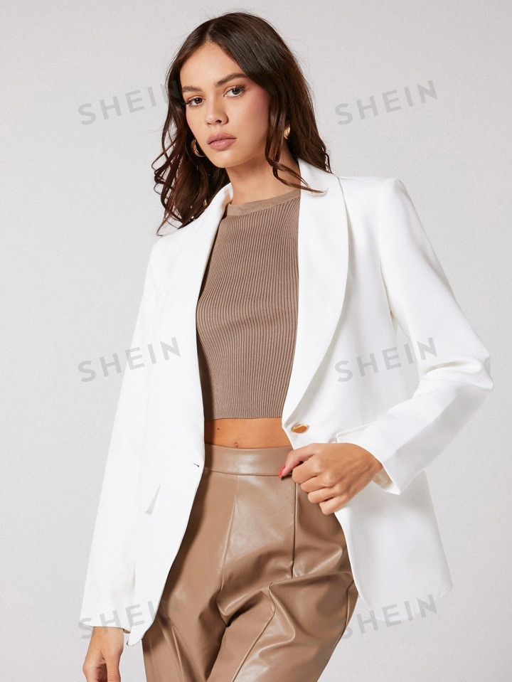 SHEIN BIZwear Gola Xaile Botão Único Blazer Vestuário De Trabalho | SHEIN