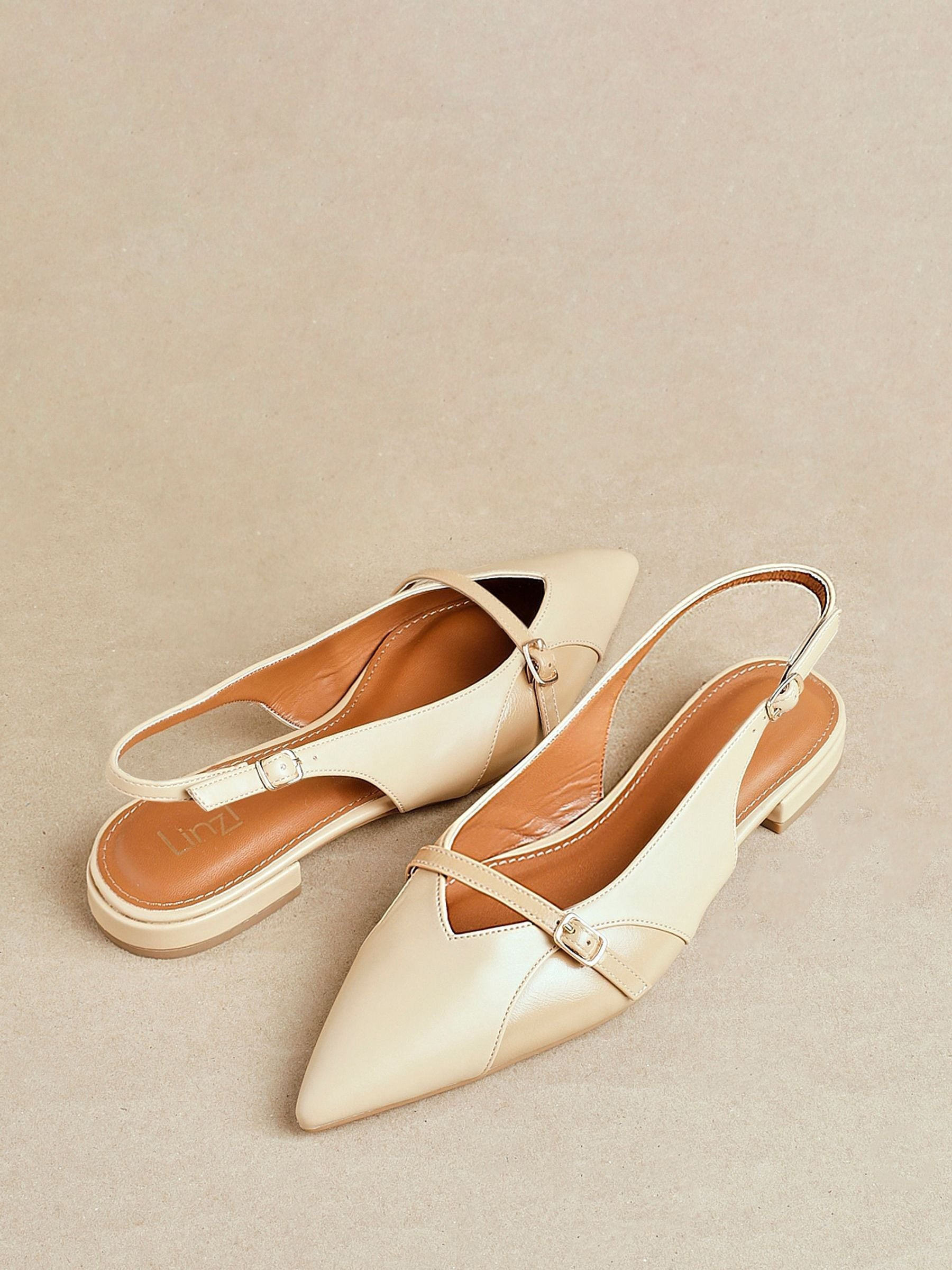 linzi Linzi Natural Prague Pointed Toe Ballet Flats With Buckle Detail | Next US