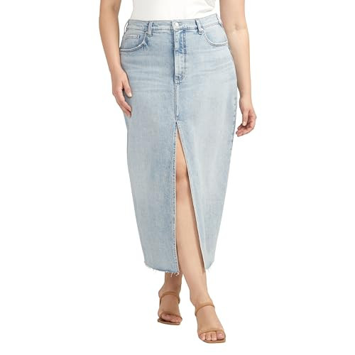 Silver Jeans Co. Women's Plus Size Front-Slit Midi Jean Skirt, Indigo, 12W x L | Amazon (US)