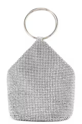 olga berg Ellie Crystal Mesh Ring Handle Bag in Silver from Revolve.com | Revolve Clothing (Global)