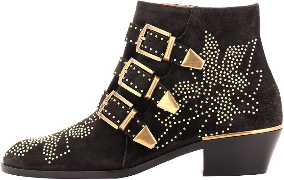 ARQA Women Ankle Boots Women's Genuine Leather Boot Buckle Strap Low Chunky Heel Booties Rivet St... | Amazon (US)