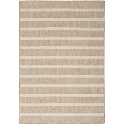 Nourison Positano Modern Stripes Flatweave Indoor Outdoor Low Pile Area Rug Natural Ivory 5' x 7' | Target