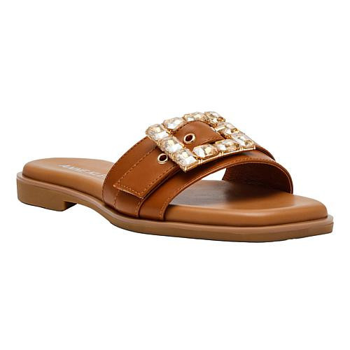 Anne Klein Casey Elegant Crystal Slip-On Slide - Tan | HSN