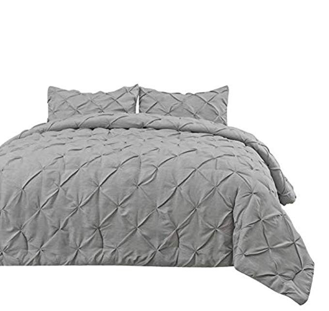 Master 3 Piece King Size Pich Pleat Comforter Set Light Grey Color - Decorative Pintuck Bed Cover Se | Amazon (US)