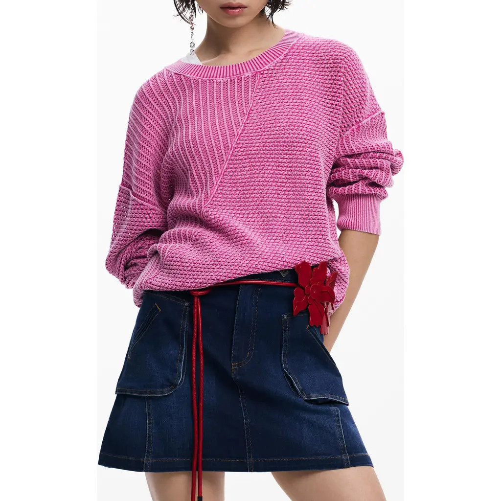 Desigual Loose Knit Cotton Blend Sweater in Pink at Nordstrom, Size X-Small | Nordstrom