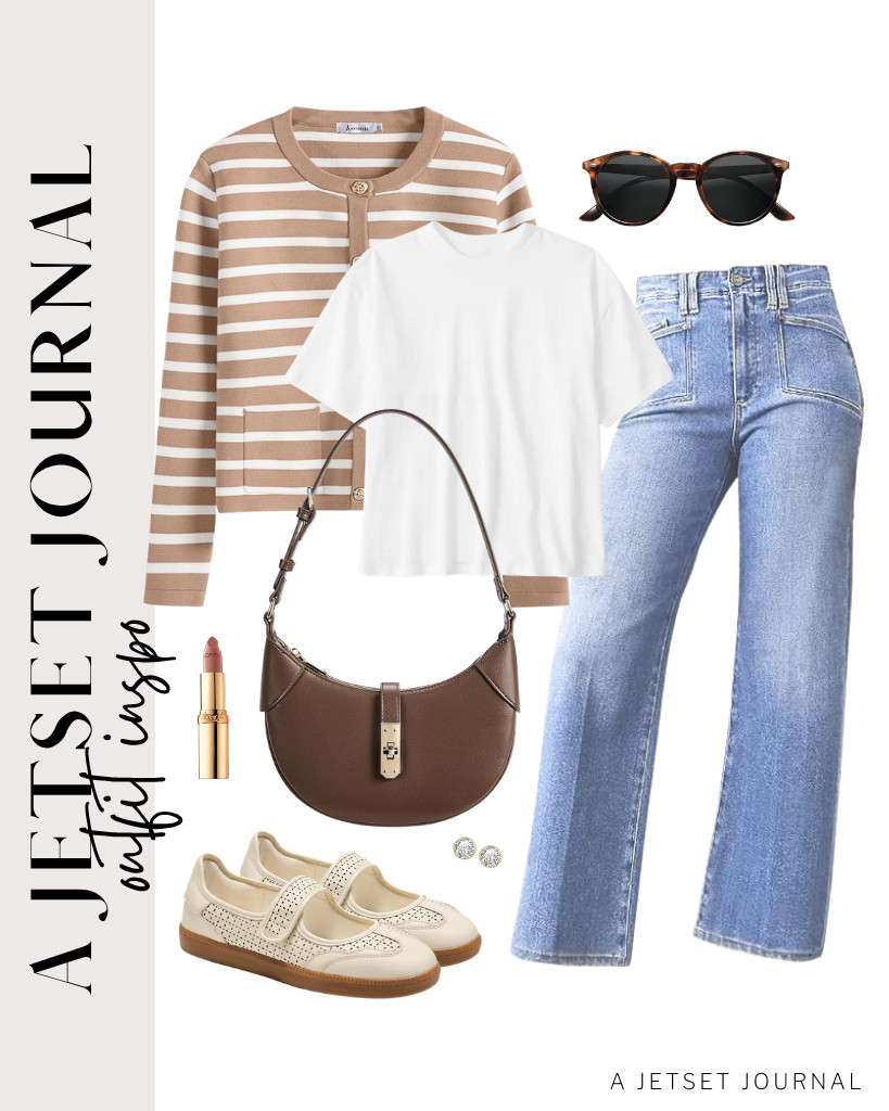 This brown ANRABESS button-down cropped cardigan, worn over a white Serord crewneck top and paired with Astylish jeans, is our next outfit. This BOSTANTEN shoulder bag and Project Cloud Mary Jane fashion sneakers complement the fit. 

 #LTKSeasonal #LTKSaleAlert #LTKTravel