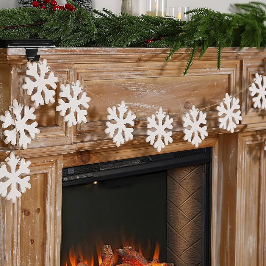 Christmas Decorations- Wooden Snowflake Garland -Rustic Snowflake Xmas Ornaments Banner for Home ... | Amazon (US)