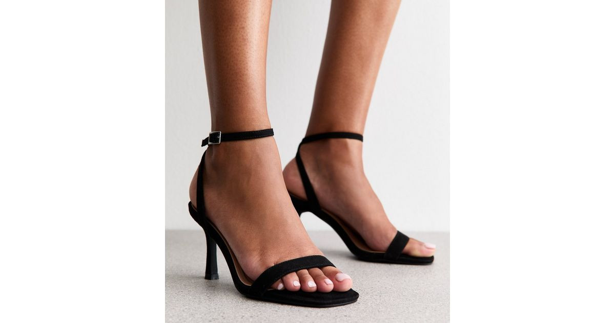 Black Faux Suede Square Toe Stiletto Sandals | New Look | New Look (UK)