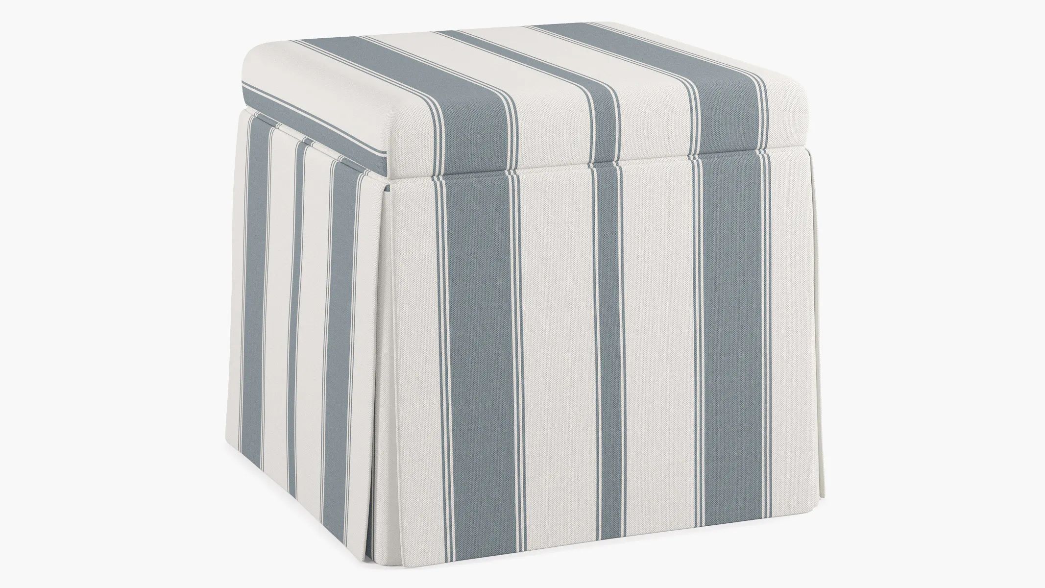 Skirted Storage Ottoman | French Blue Clarence Stripe | The Inside