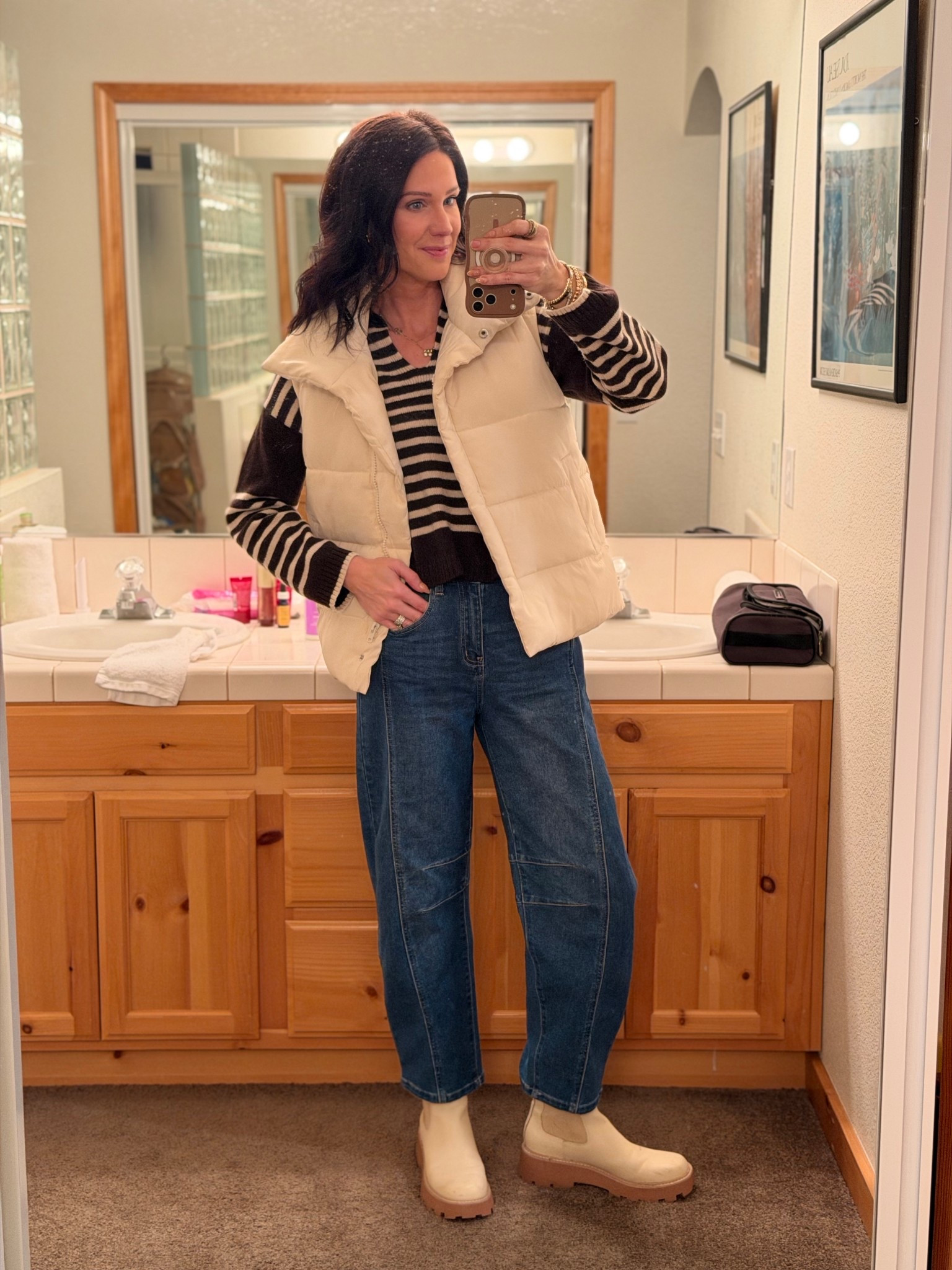 Barrel jeans are tts. Vest is a winter staple. I’m in a small  

#LTKgrwm #LTKmomlife #LTKootd