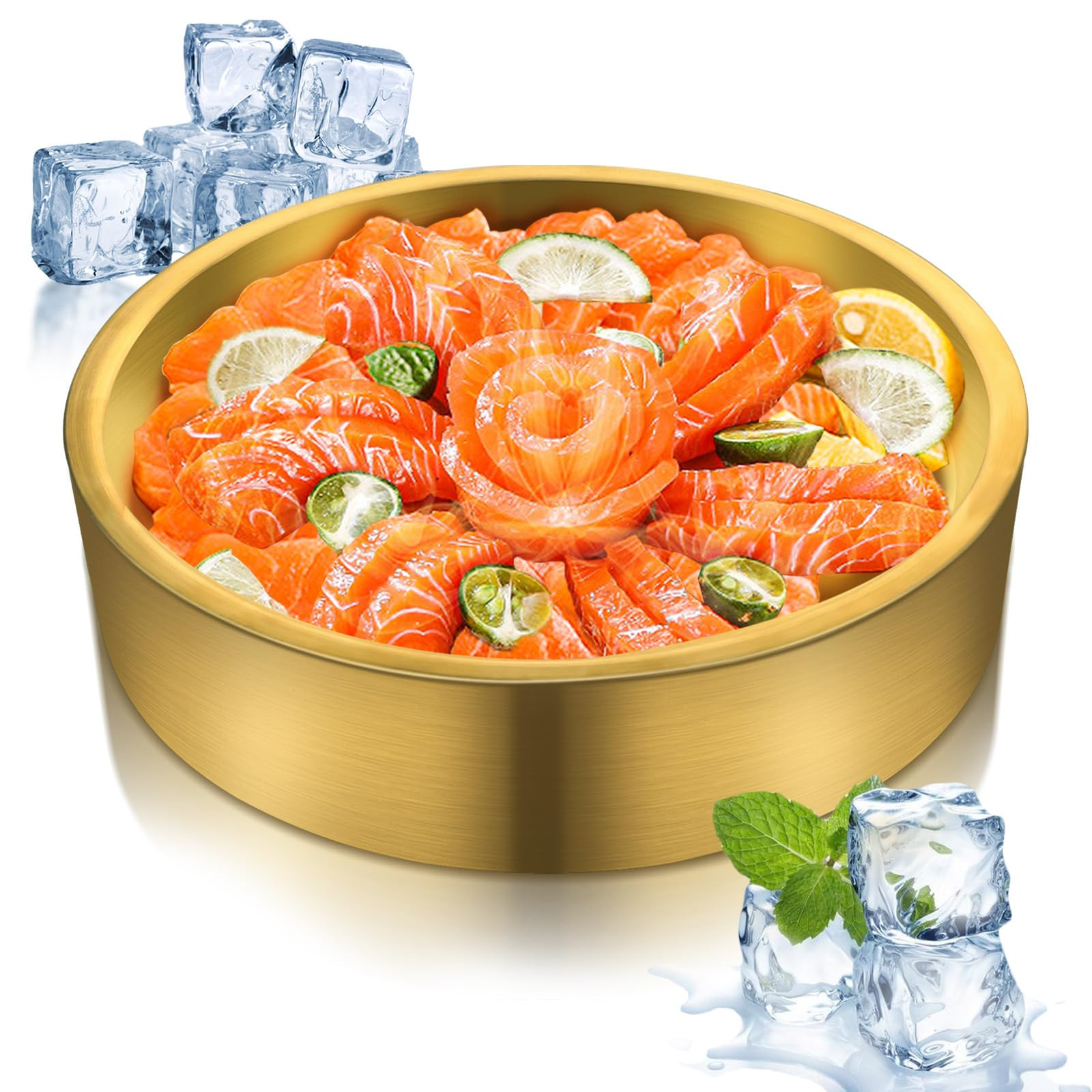 11in Gold Stainless Steel Ice Chilled Serving Trays, Appetizer Cold Serving Tray Platter with Ice... | Amazon (US)