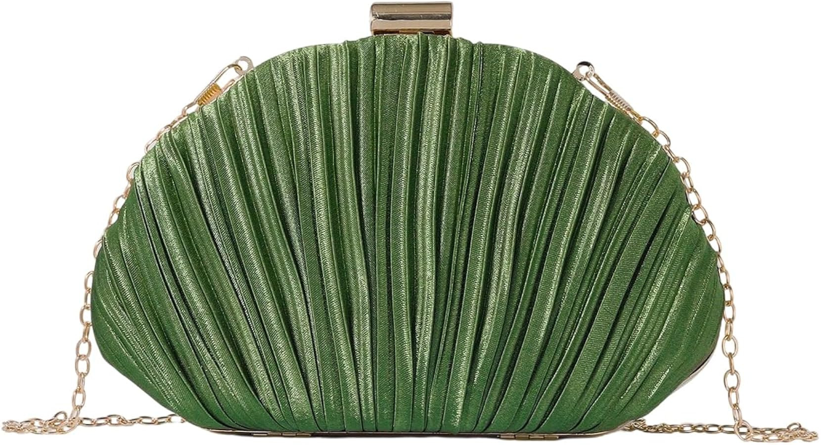 QWINEE Women's Shell Shaped Clutch Purse Ruched Mini Crossbody Bag Elegant Evening Handbag with C... | Amazon (US)