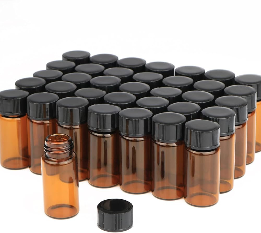 50 Pack,5ml (1/6 oz) Amber Glass Essential Oil Bottle with Screw Caps,Empty Refillable Travel Gla... | Amazon (US)