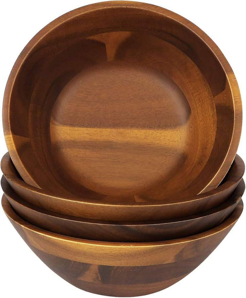 AIDEA Acacia Wooden Serving Bowls, 7 Inch Set of 4 for Salad, Soup, Noodle and More | Amazon (US)