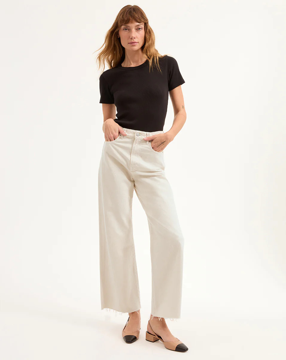 Taylor Cropped Wide-Leg Jean in Yellow Chamomile | Veronica Beard | Veronica Beard