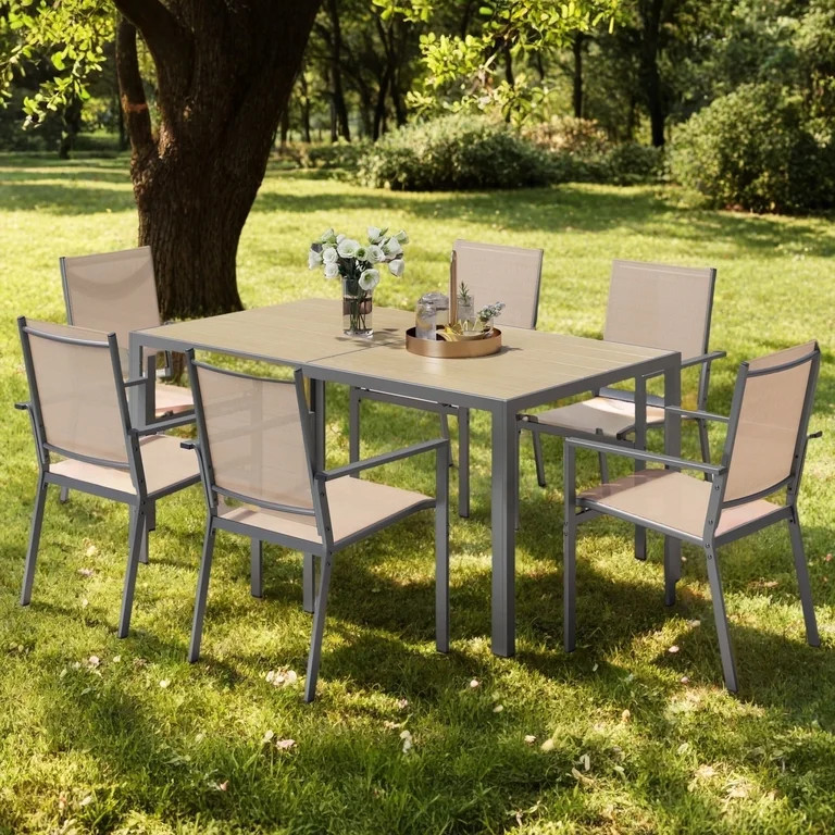 Outdoor Dining Set,7-Piece Lofka Patio Furniture Sets for 6 Persons,Space Efficient Stackable Cha... | Walmart (US)