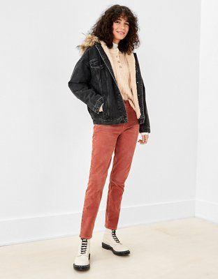 AE Faux-Fur-Trim Hooded Denim Jacket | American Eagle Outfitters (US & CA)