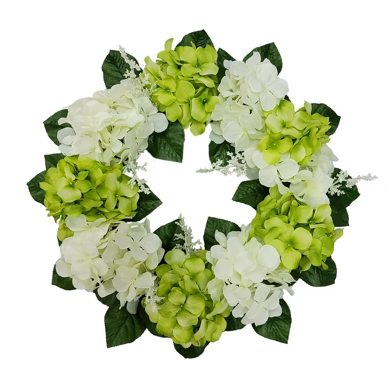 Mainstays 17in Indoor Artificial Hydrangea Wreath, Green Color. Made of Polyester. | Walmart (US)