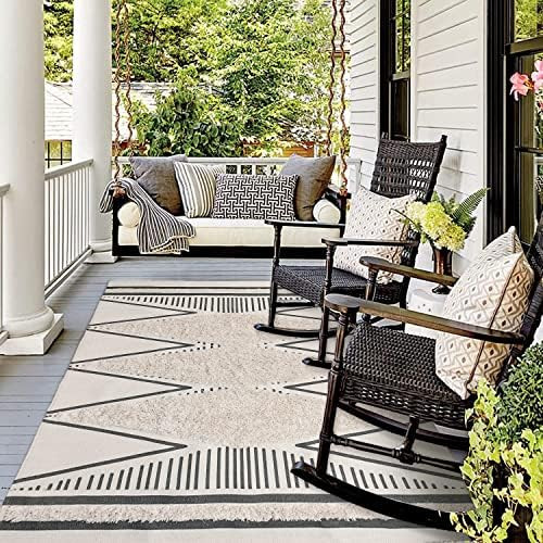 Cotton Area Rug 3' x 5' Beige Woven Moroccan Tribal Trow Rug Bohemian White Stripe Diamond Washab... | Amazon (US)