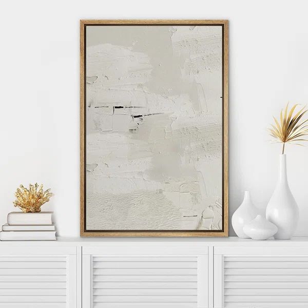 White Grunge Paint Stroke Collage Abstract Shapes Framed On Canvas Painting | Wayfair North America