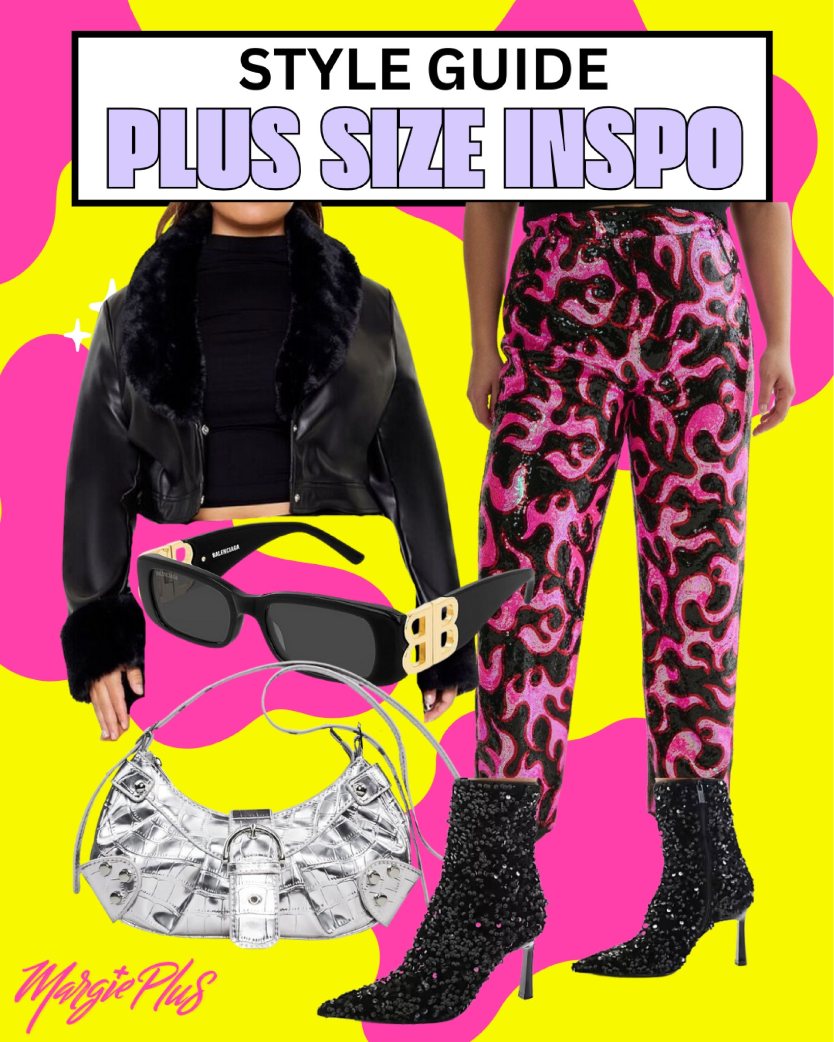 PLUS SIZE Style Inspo serving rocker chic with these killer sequin flame pants and cropped faux fur pleather jacket and metallic accessories 

#LTKPlusSize #LTKStyleTip #LTKGiftGuide