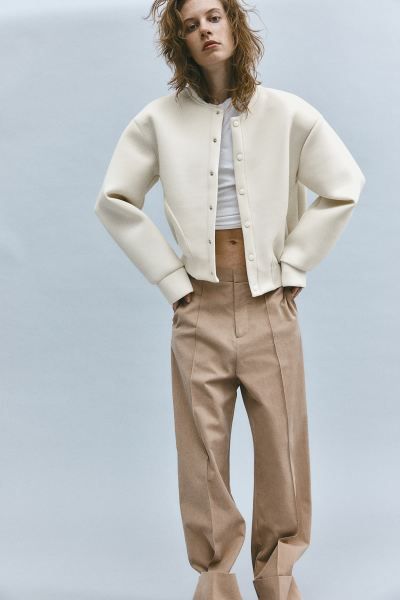 Oversized jersey bomber jacket - Cream - Ladies | H&M GB | H&M (UK, MY, IN, SG, PH, TW, HK)