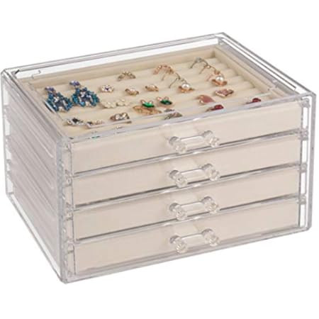 HerFav Acrylic Jewelry Organizer Box with 3 Drawers, Clear Jewelry Boxes for Women Earring Rings Ban | Amazon (US)
