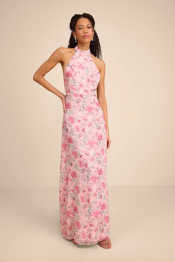 Phebe Pink Floral Halter Maxi Dress | Lulus