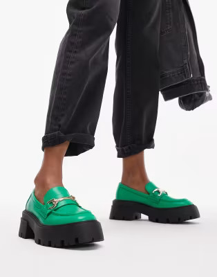 Topshop Lex chunky loafer with metal detail in green | ASOS | ASOS (Global)
