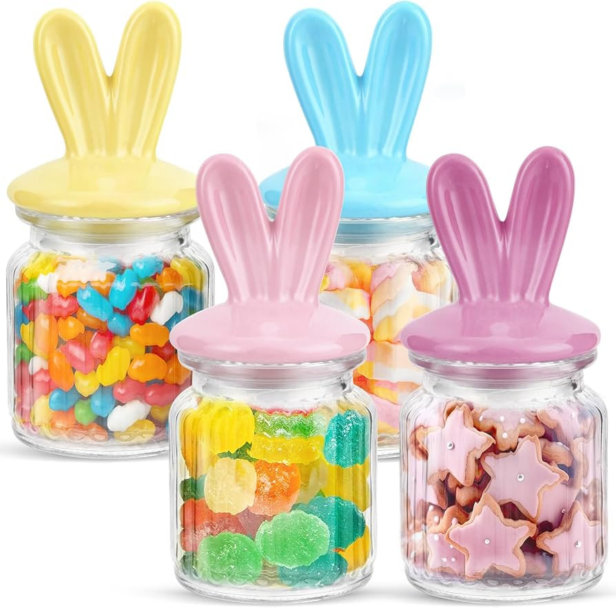 Easter Centerpieces for Table - 4 Pcs Easter Candy Jar with Ceramic Bunny Ear Lids, Easter Cookie... | Amazon (US)