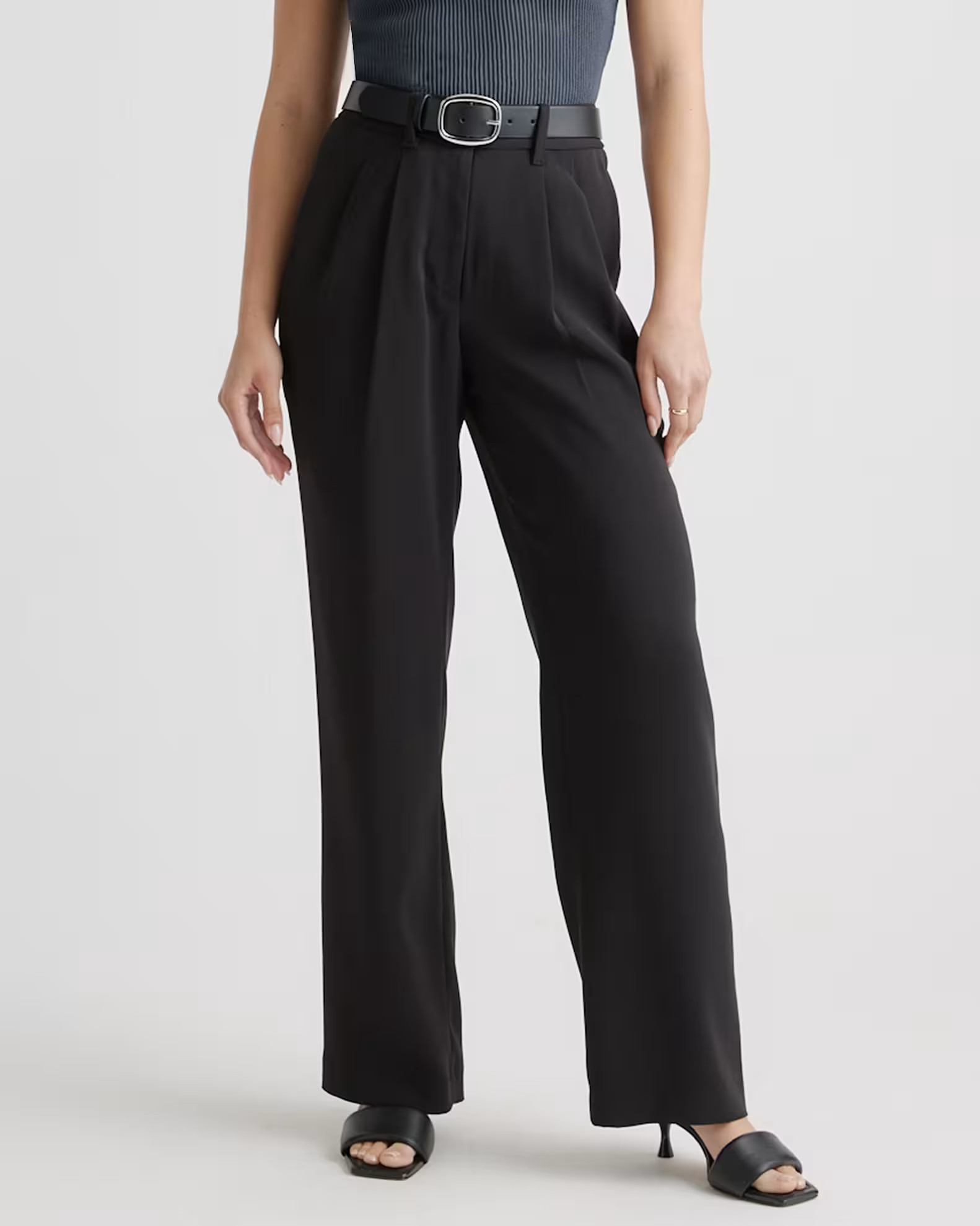 Stretch Crepe Pleated Wide Leg Pants | Quince