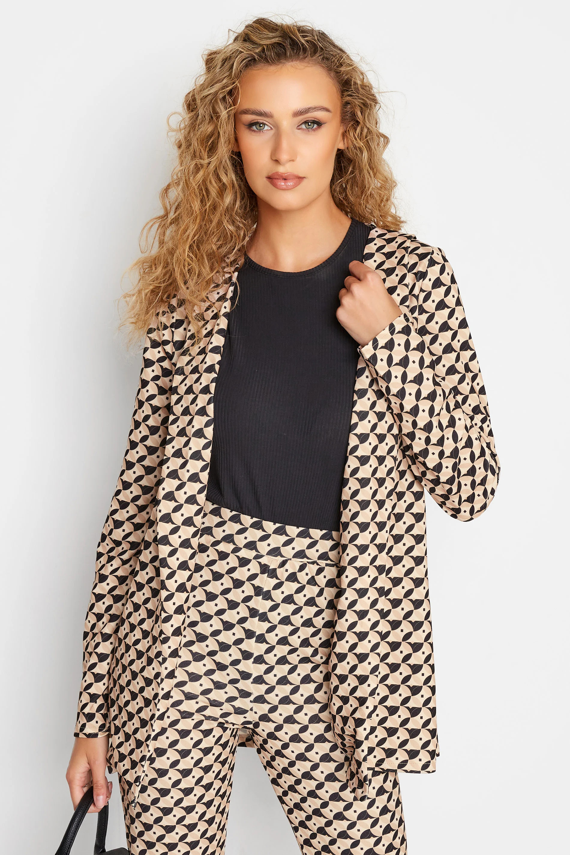 LTS Tall Beige Brown Geometric Print Scuba Blazer | Long Tall Sally
