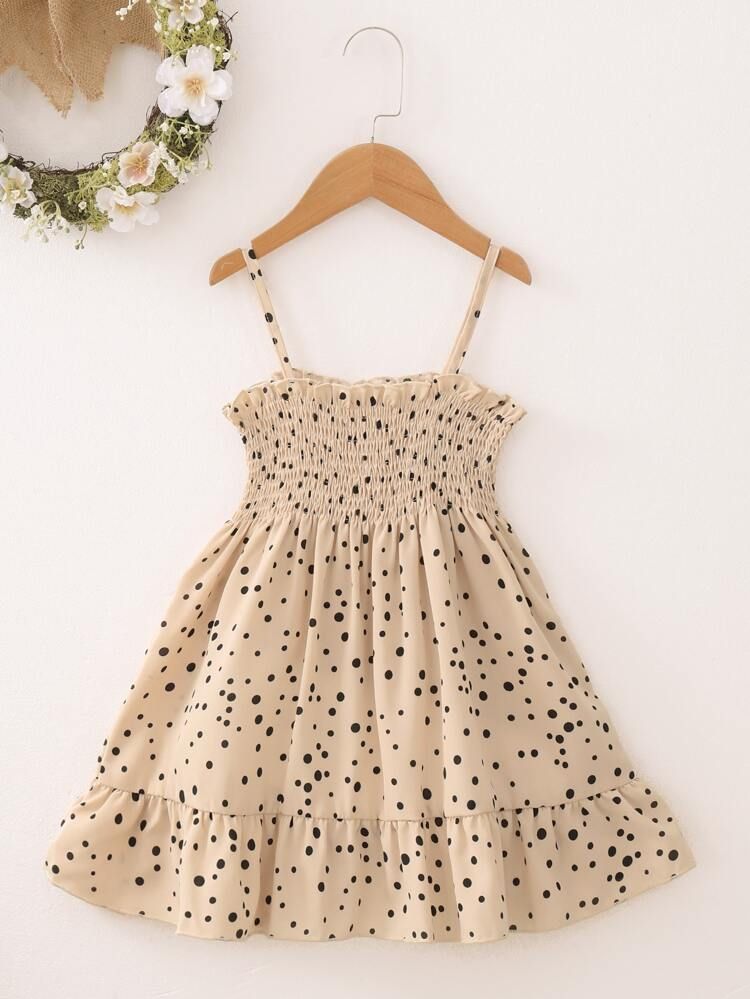Toddler Girls Polka Dot Shirred Ruffle Hem Cami Dress | SHEIN
