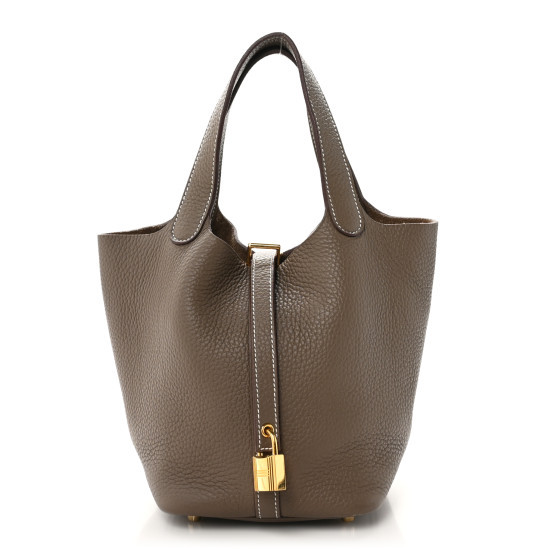 Taurillon Clemence Picotin Lock 18 PM Etoupe | FASHIONPHILE (US)