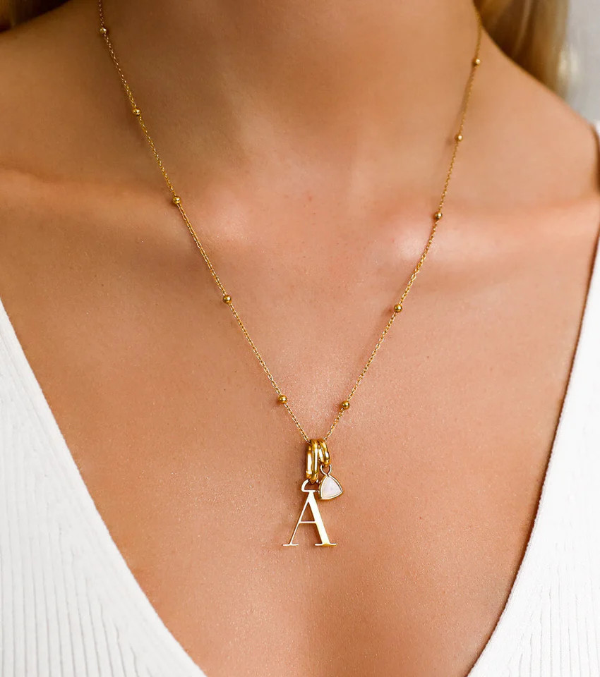 Personalized Initial & Droplet Birthstone Necklace (Gold) | Abbott Lyon