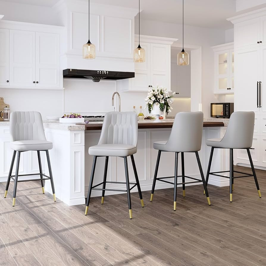 Counter Height Bar Stools Set of 4,Modern Bar Stools Set of 4,Light Grey Faux Leather Barstools w... | Amazon (US)