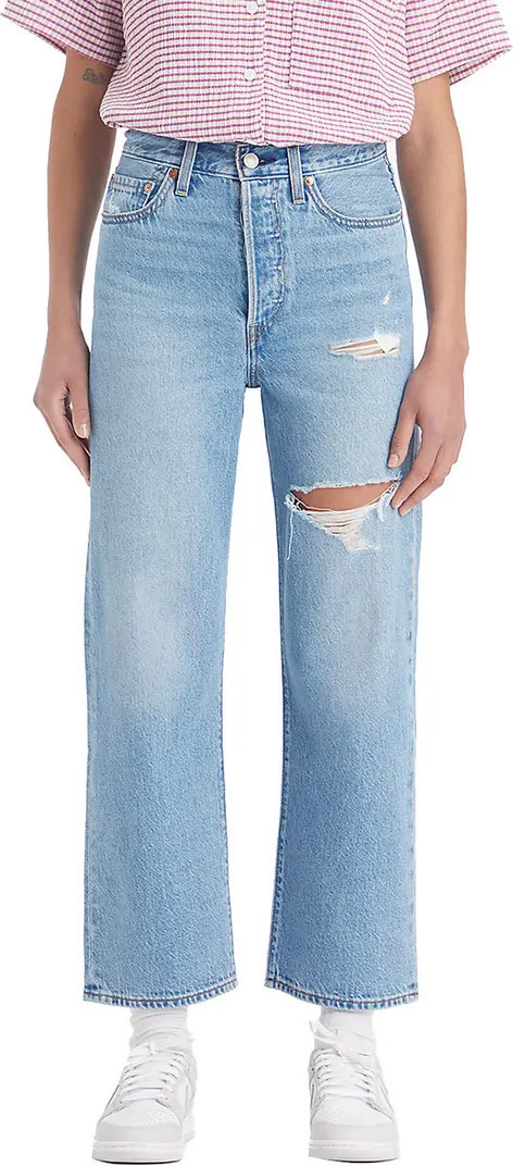 Ribcage Ripped High Waist Ankle Straight Leg Jeans | Nordstrom