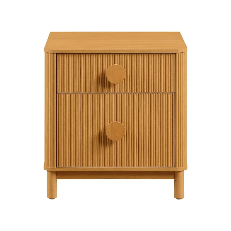 Beautiful 2-Drawer Fluted Nightstand with Teched Away by Drew Barrymore, Warm Honey Finish, Adult... | Walmart (US)