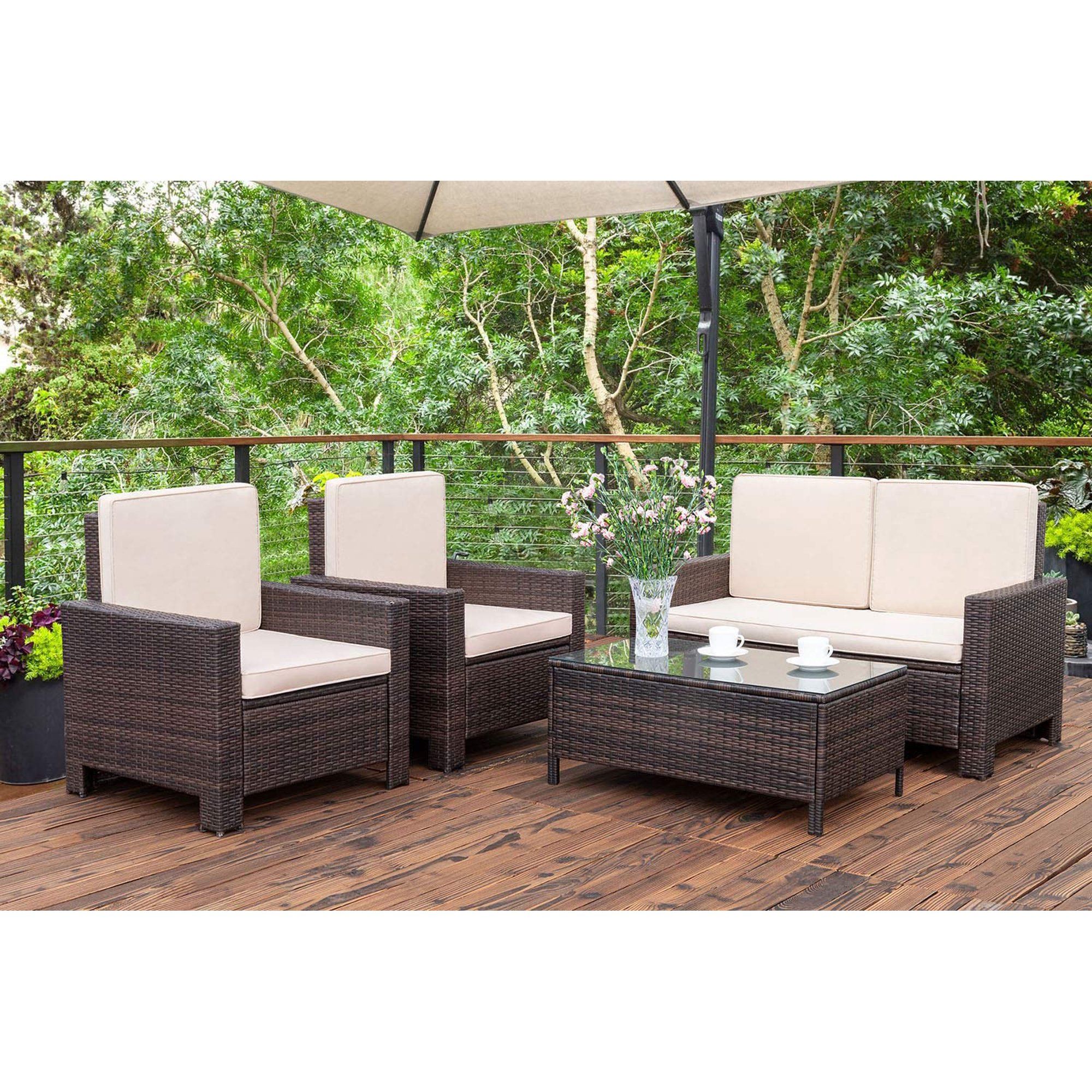 Walnew 4 Pieces Outdoor Patio Furniture Sets Rattan Chair Wicker Conversation Sofa Set, Outdoor I... | Walmart (US)