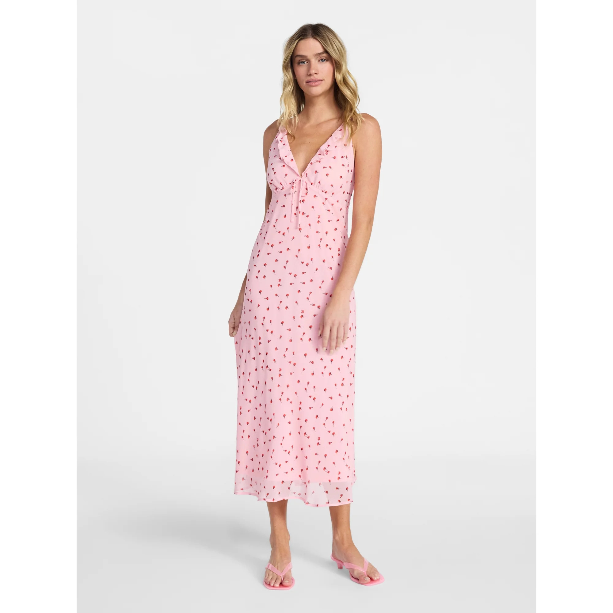 No Boundaries Sleeveless Ruffle Midi Dress, Women's XXS-XXL | Walmart (US)