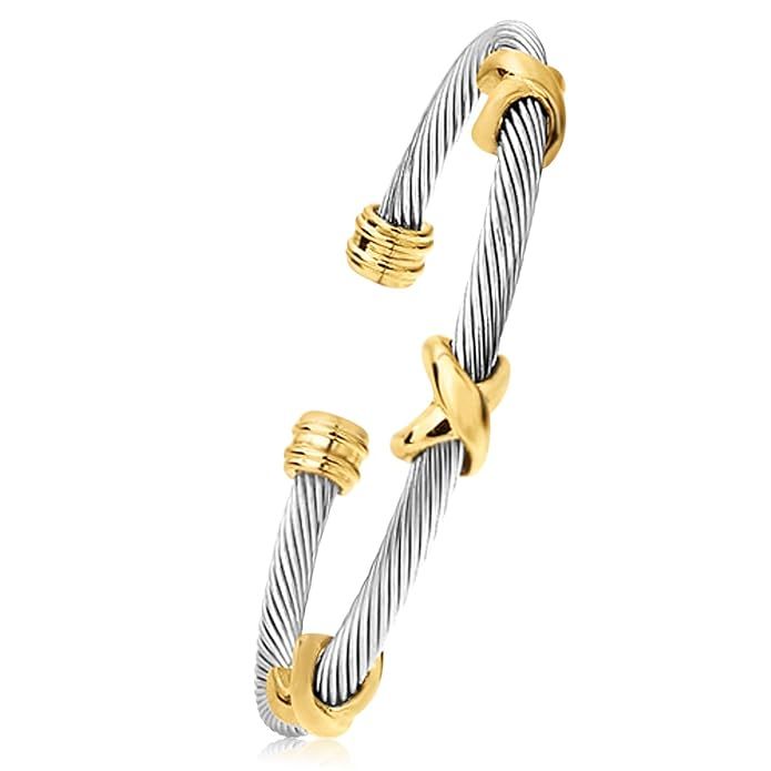 Designer Inspired Titanium Stainless Steel Vintage Signature Twisted Cable Bracelet Bangle | Amazon (US)