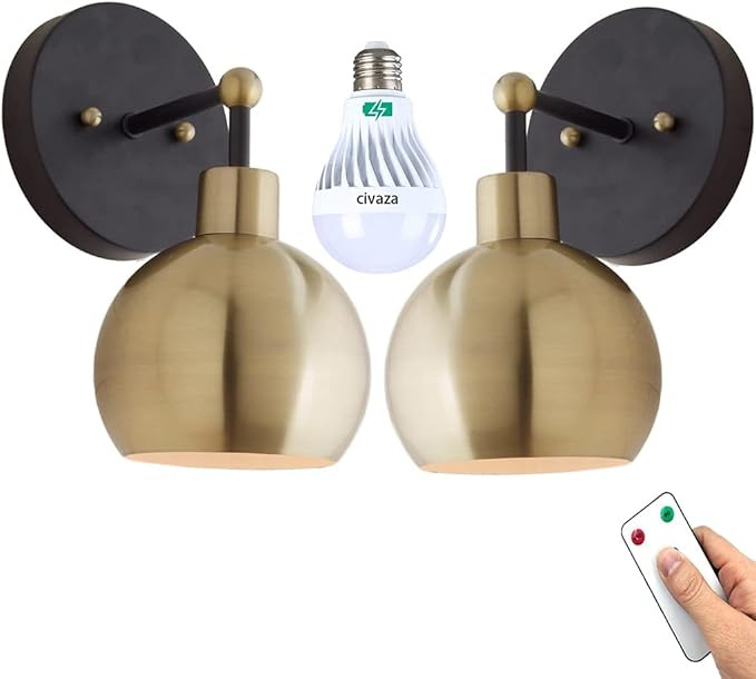 civaza Golden Wall Sconces Set of Two Provide Battery Operated 500 Lumens 3000k LED Remote Control R | Amazon (US)