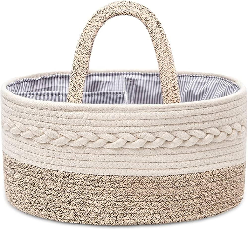 JiA QAQ Baby Diaper Caddy Organizer, Portable Cotton Rope Woven diapers Caddy-Nursery Storage, DI... | Amazon (US)