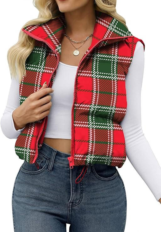 JZC Women's Crop Puffer Vest Lightweight Sleeveless Jacket 2024 Fashion Winter Outerwear Padded G... | Amazon (US)