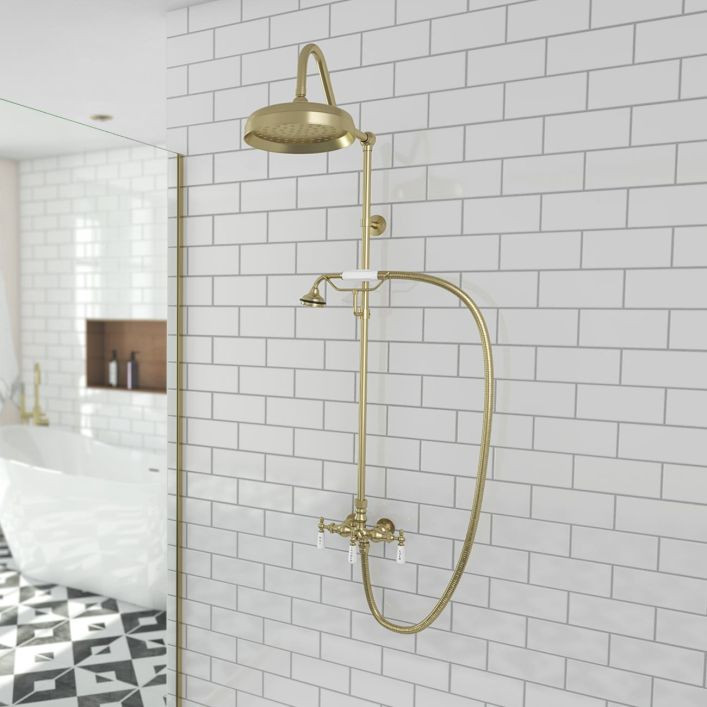 Mason Hill Collection Exposed Porcelain Handle Shower Set with Handshower | Vintage Tub & Bath