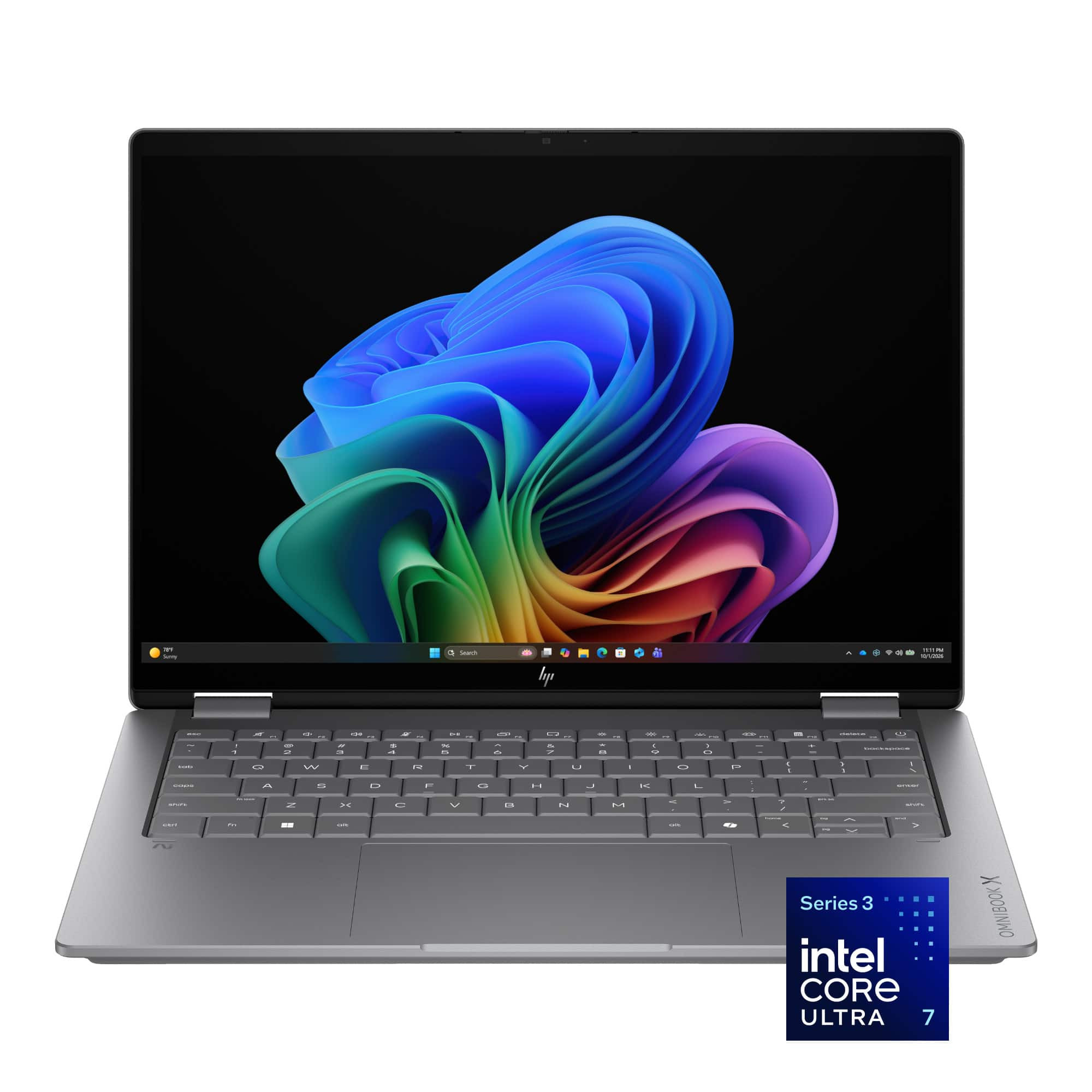 HP - OmniBook X Flip 2-in-1 - 14" 2K OLED Touchscreen Laptop - Intel Core Ultra 7 (2026) - 16GB Memory - 1TB SSD - Copilot+ - Meteor Silver | Best Buy U.S.