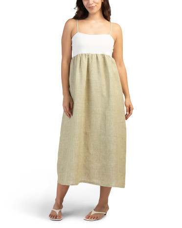 Linen Blend Sleeveless Mixed Media Dress For Women | TJ Maxx